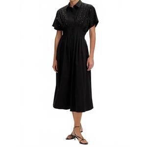 NEW EXQUISE dream shirt collar midi dress in black